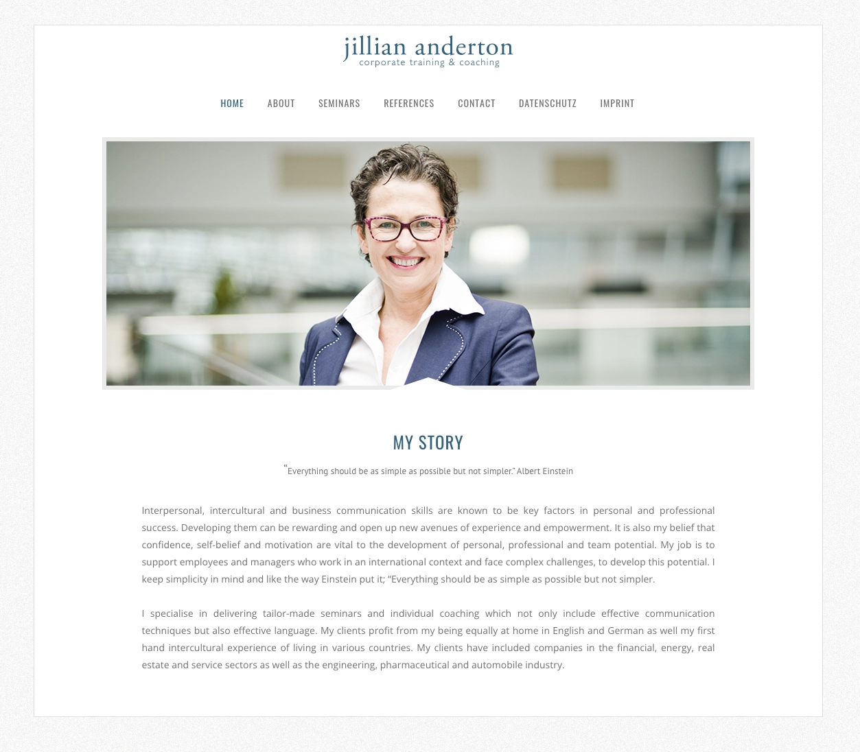 Startseite der Website, die für die Trainerin Jillian Anderton entworfen wurde