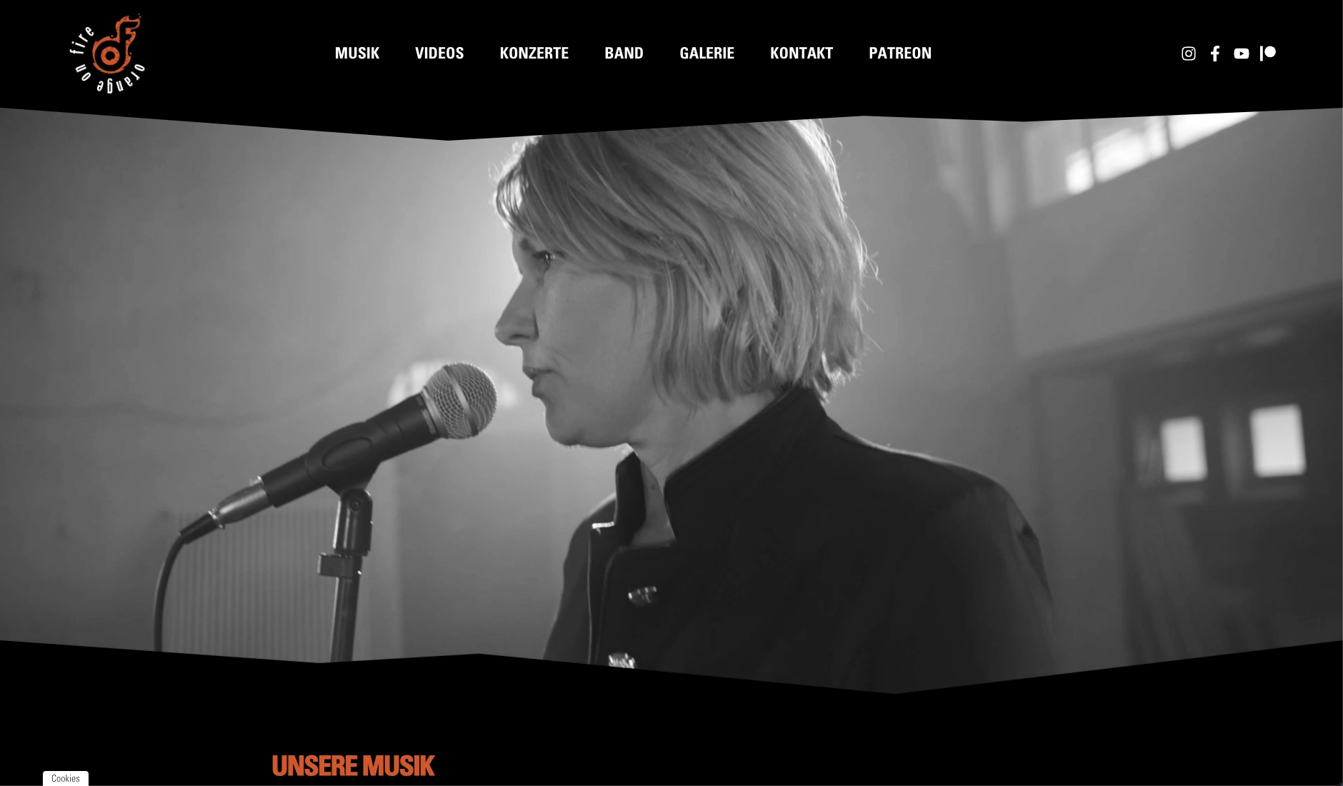 Startseite der Website, die für die Band Orange on fire gestaltet wurde